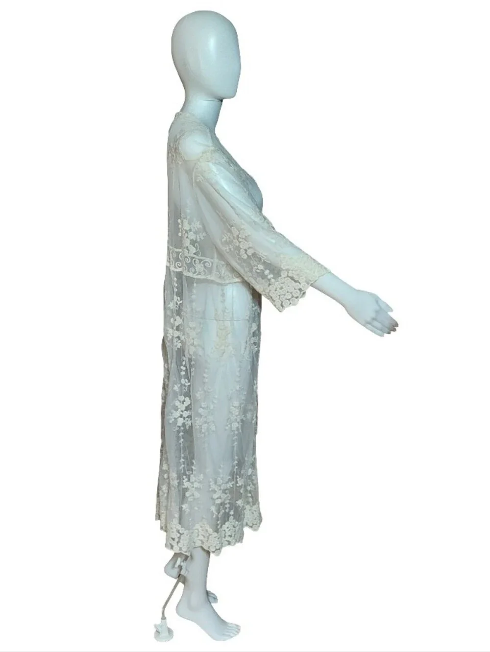 Thirty/Thirty LA Sheer Mesh Crochet Lace Kimono Tie Waist Cover Up